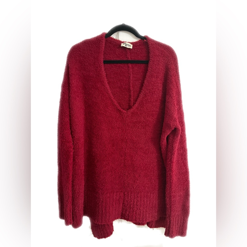 Show Me Your MuMu Deep Red V-Neck Sweater